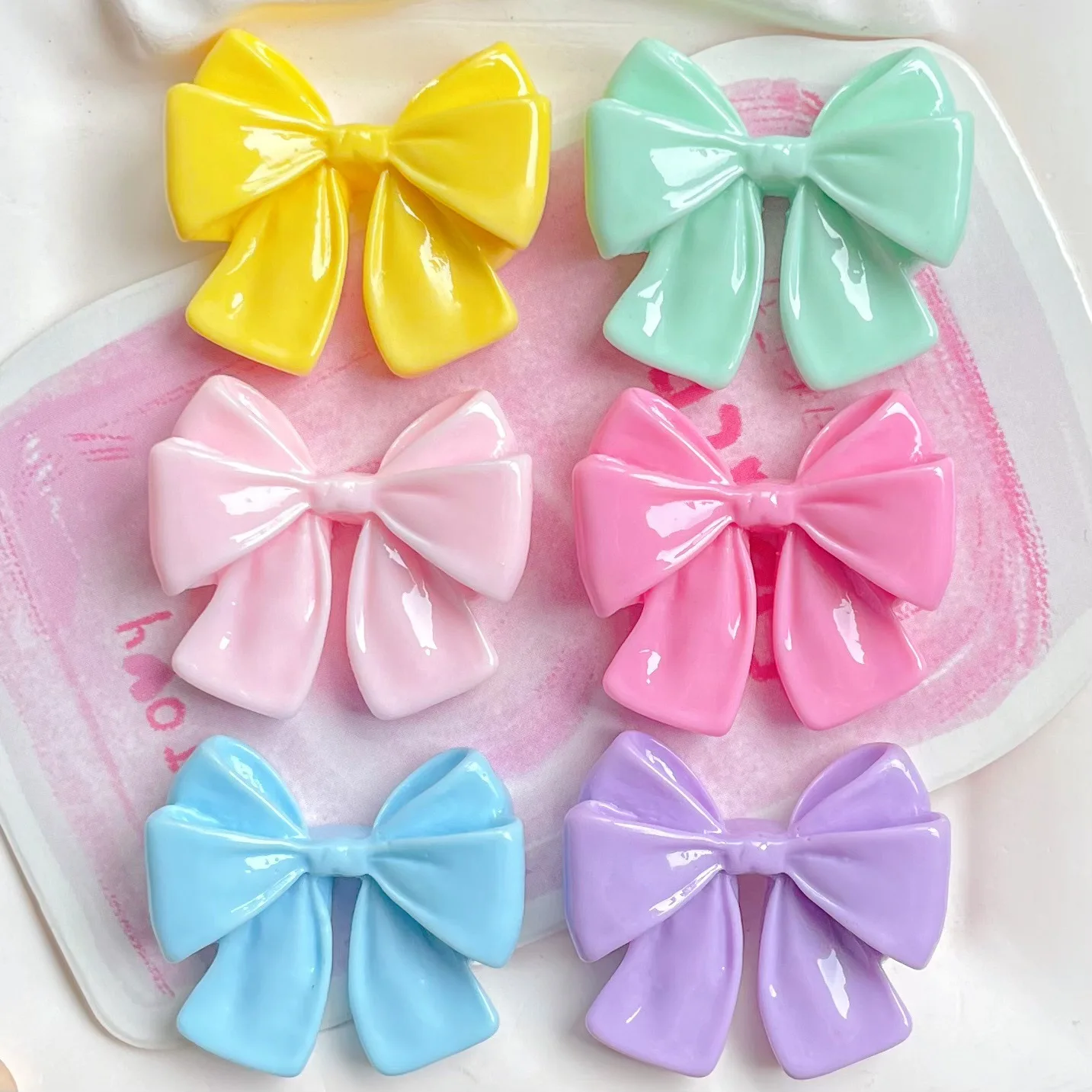 100pcs Macaron Color Cute Flatback Resin Cute​Bowknot Scrapbooking DIY Hair Bow Phone Case Headwear Decor Crafts Accessories