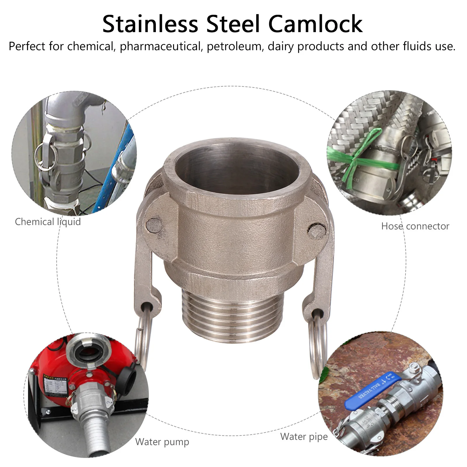 

1Pcs Stainless Steel Cam and Groove Fitting Adapter Strong Quality Easy Install Suitable for Chemical Pharmaceutical Petroleum