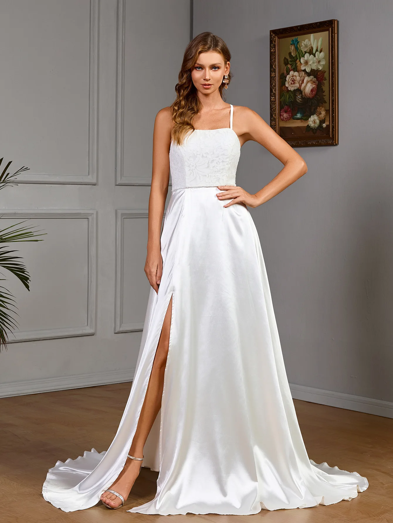 새로운 여성용 민소매 멜빵 화이트 스트랩리스 새틴 민소매 웨딩 드레스 Y2k 2025 여름 드레스 로브 베스티도 여성 우아한