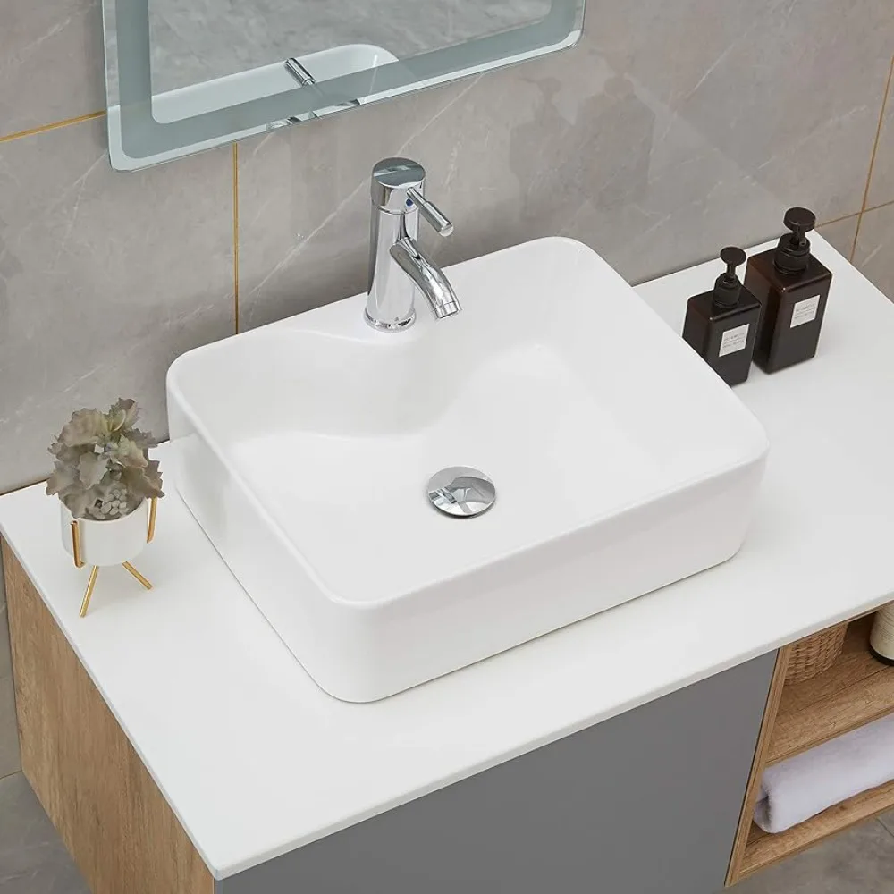 

Bathroom Accessories Rectangle Above Counter White Porcelain Ceramic Bathroom Vessel Vanity Sink Washing Art Basin Items Fixture