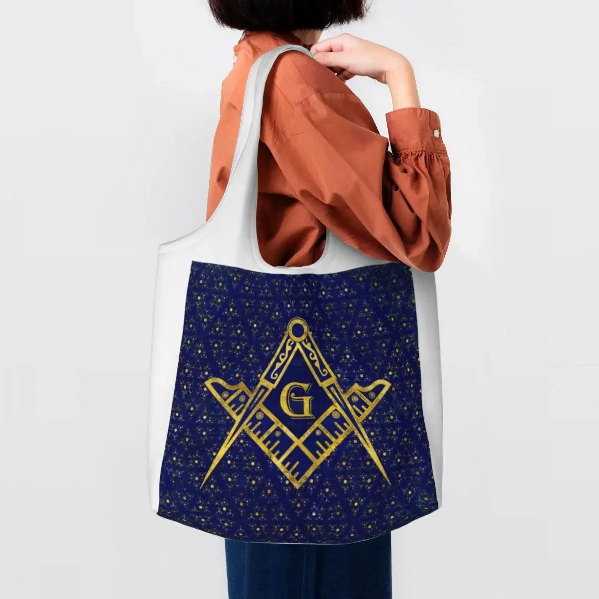 Freemasonry Symbol Canvas Shopping Bag Women Durable Big Capacity Grocery Masonic Mason Freemason Tote Shopper Bags Handbags