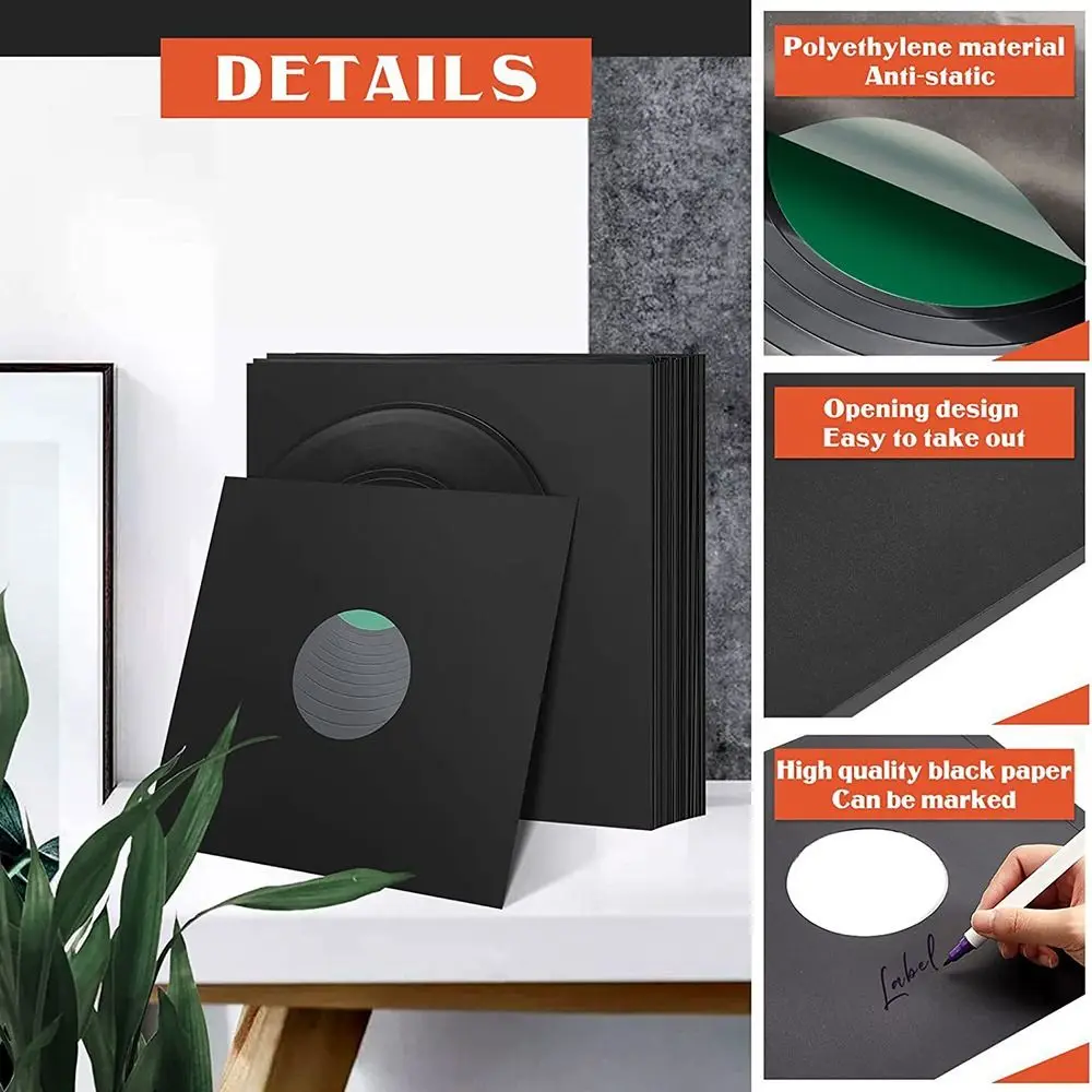 حافظة مفيدة من الفينيل باللون الأسود والأبيض مقاس 7/10/12 بوصة من الورق وغطاء سجل LP مبطن بالبوليستر