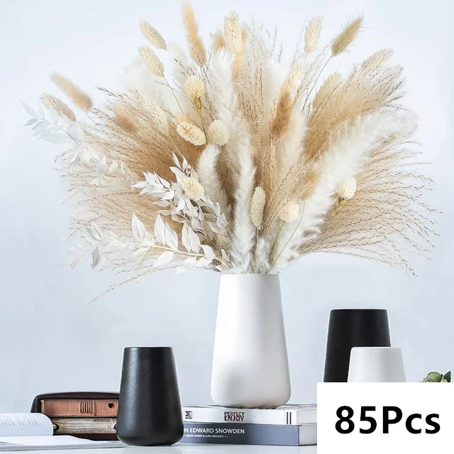 Natuurlijke Pampas Gedroogde Bloemen Boeket voor Boho Home Vaas Decor Bunny Konijn Staarten Gras Kunstbloem Bruiloft Decoratie