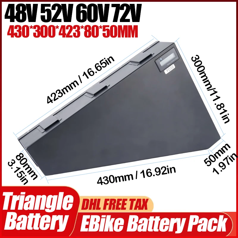 

60v72v 3000w Triangle Electric Bicycle battery 36v 48v 52v ebike 30ah 40ah 50ah 60ah chamrider 1000w 2000w 21700 lithium battery