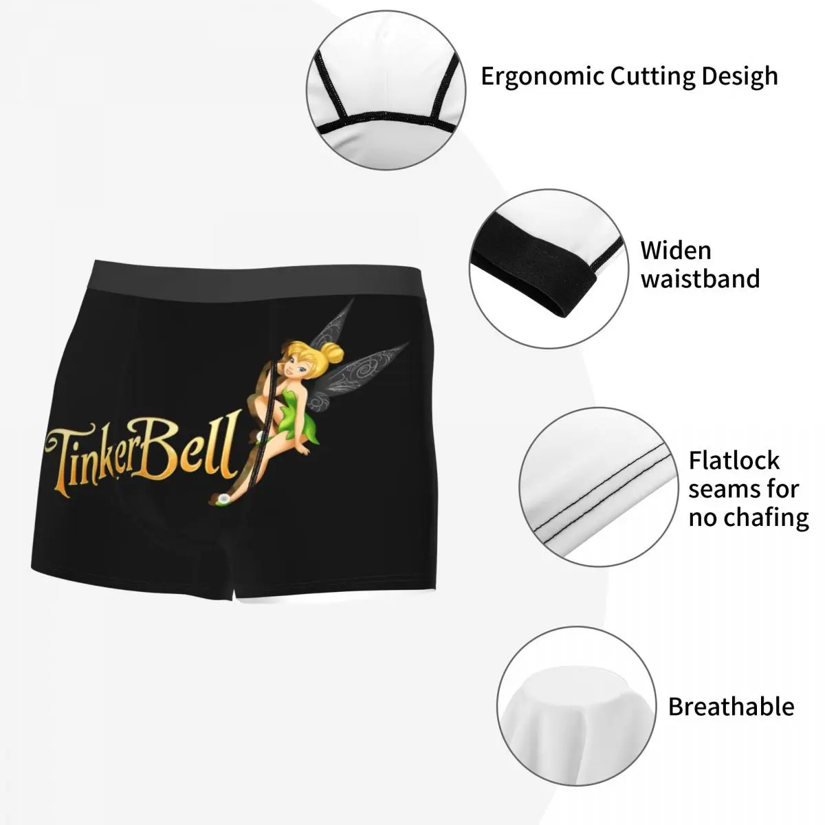 Custom Cartoon Tinker Bell Fairy Underwear Men Stretch Boxer Briefs