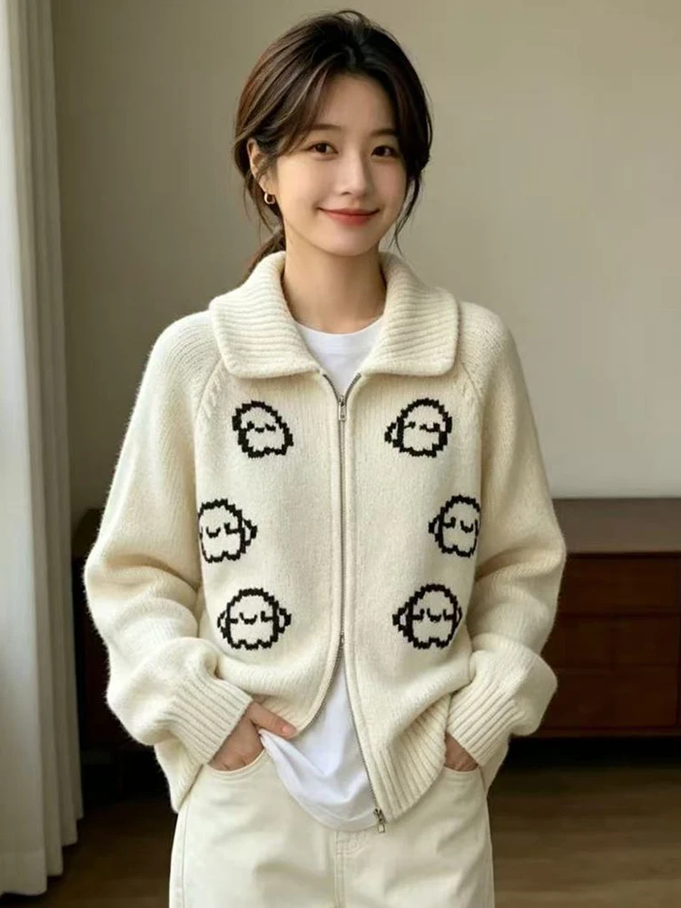 Cute Fashion Cardigan Women Preppy Style Long Sleeve Loose Sweet Knitted Sweater Fall Winter Chic Lazy Wind Female Kawaii Tops