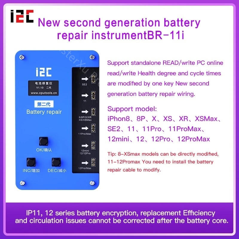 i2C BR12 13 Programmer Battery Flex Tail on Board for iPhone 11 12 Pro Max Mini Cell Swap Repair Health Data Correction Cycle