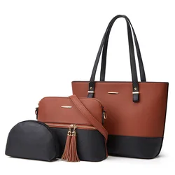 TRAVEASY Female Bag 2026 Fashion 3 Pcs Bags Set Zipper Handbag Women Color Contrast Hand Bags Casual Lady Clutch and Tote Bag