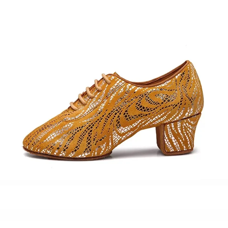 Zapatos de baile latino profesionales para mujer adulta, zapatillas de baile de cuero brillante para entrenamiento deportivo