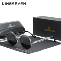 KINGSEVEN Gothic Steampunk Sunglasses Polarized High Quality Men Brand Designer Vintage Round Stainless Steel Frame Eyewear