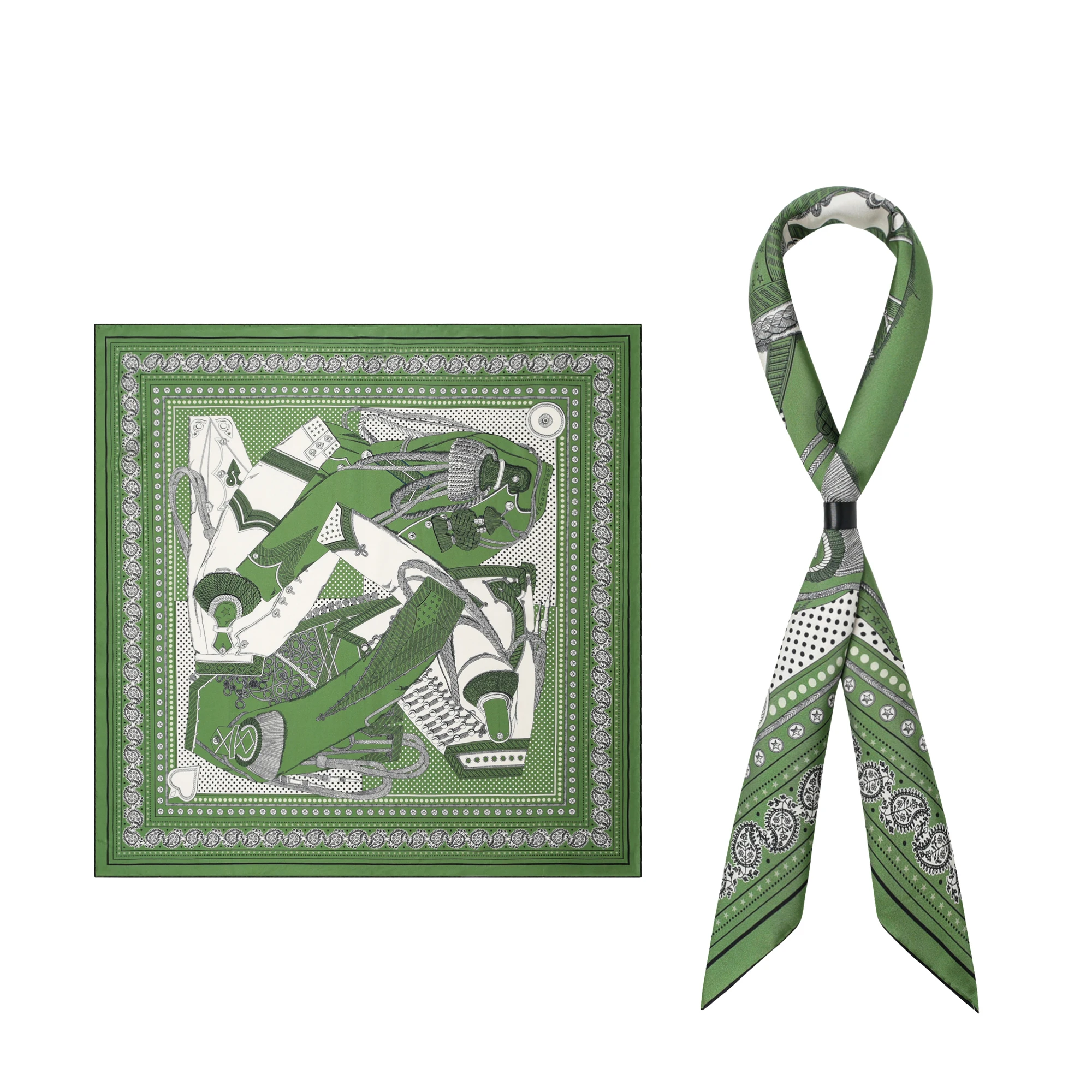 

Green Silk Scarf 90CM Hand Rollerd Silk Scarf Luxury Designer Shawls Head Hair Neck Decoration Mother Christmas Gift