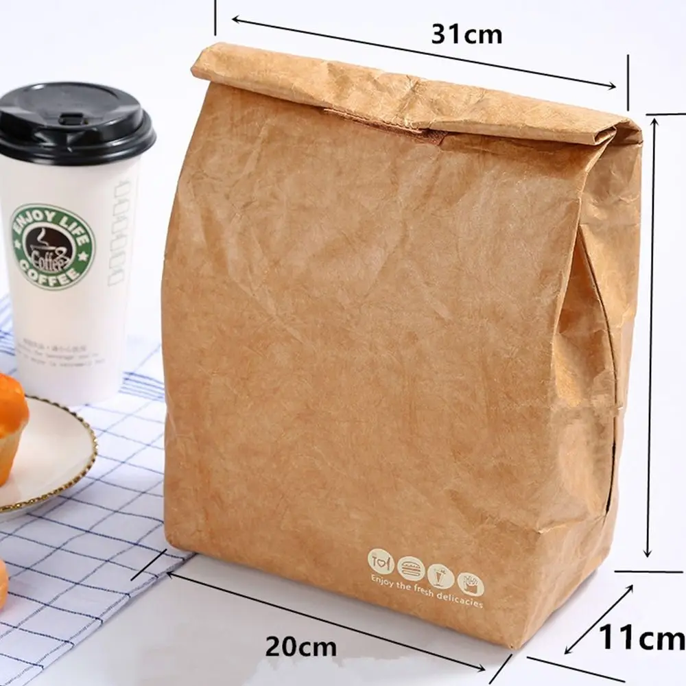 Organizer Insulation Package Reusable Foldable Food Hand Bags Kraft Paper Bags Waterproof Lunch Bag Tote Canvas Lunch Bag
