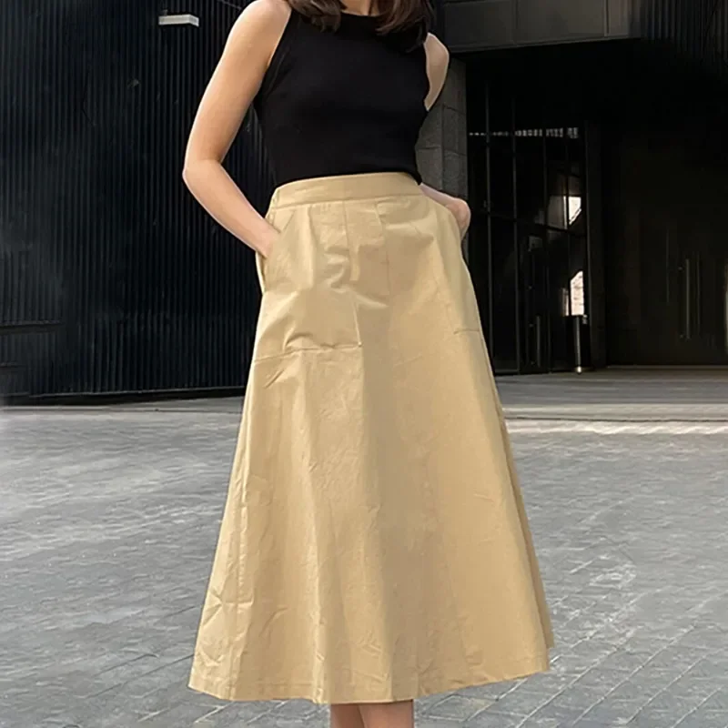 

Fashion High Waist Solid Color Skirt Women's Summer Autumn Casual Elegant Long Skirt Loose Slim Pocket Commuting Skirt