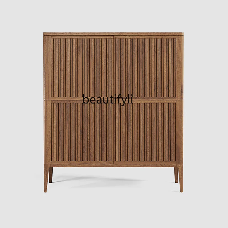 Black Walnut Grid Sideboard Cabinet Simple Modern Oak Locker Nordic Living Room Side Cabinet