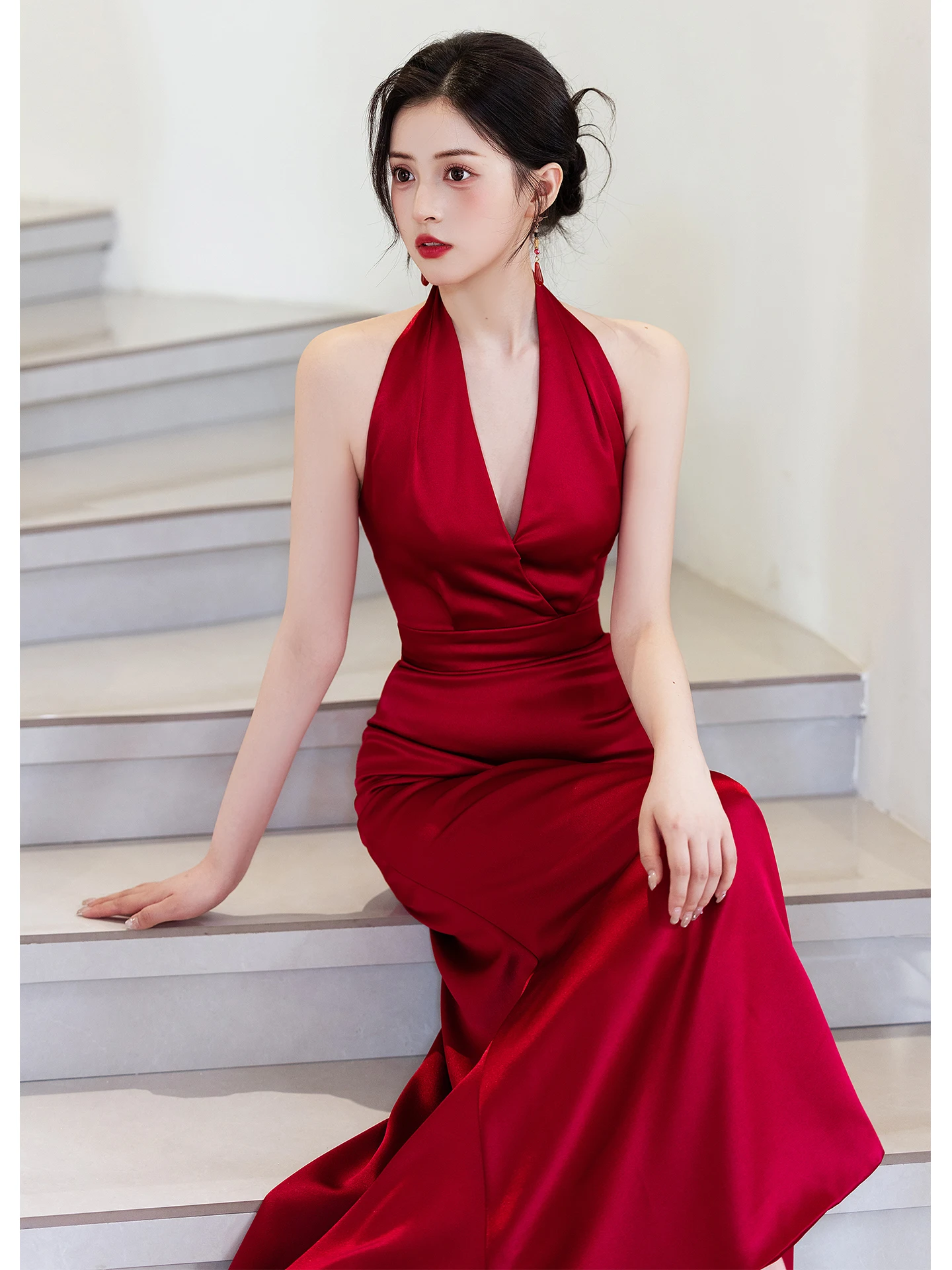 

Красное вечернее платье с открытыми плечами и шлейфом для женщин, для дня рождения, вечеринки, церемонии, торжества