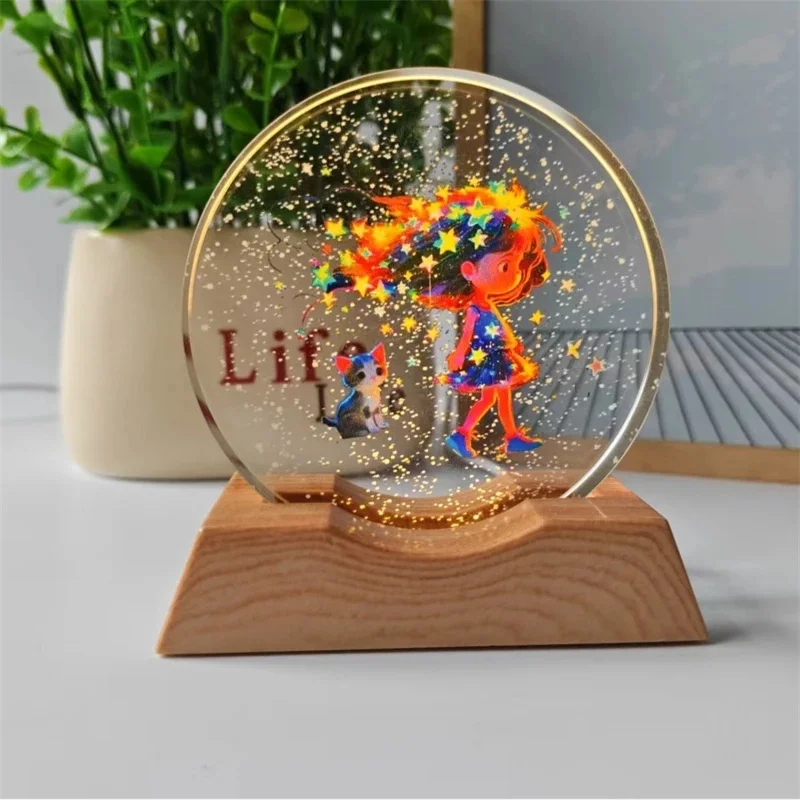 8cm 3D Laser Engraved Crystal Sphere Starry Galaxy Night Light Table Decor Bedside Interesting Birthday Gift For Kids