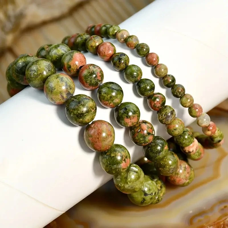 Pulsera de cuentas de unakita Natural para hombres y mujeres, piedra curativa, joyería de fiesta de vacaciones, regalos para amigos, familiares, 1 unidad