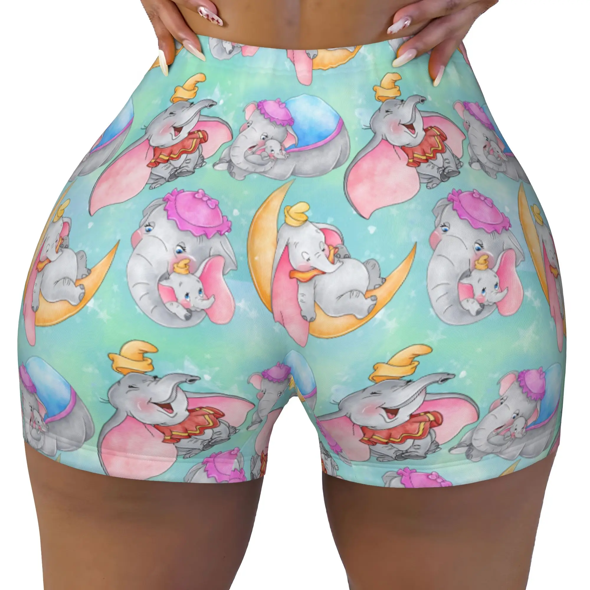 Custom D-Dumboes Cartoon Workout Shorts Women's Elephant Anime Gym Volleyball Running Yoga Shorts