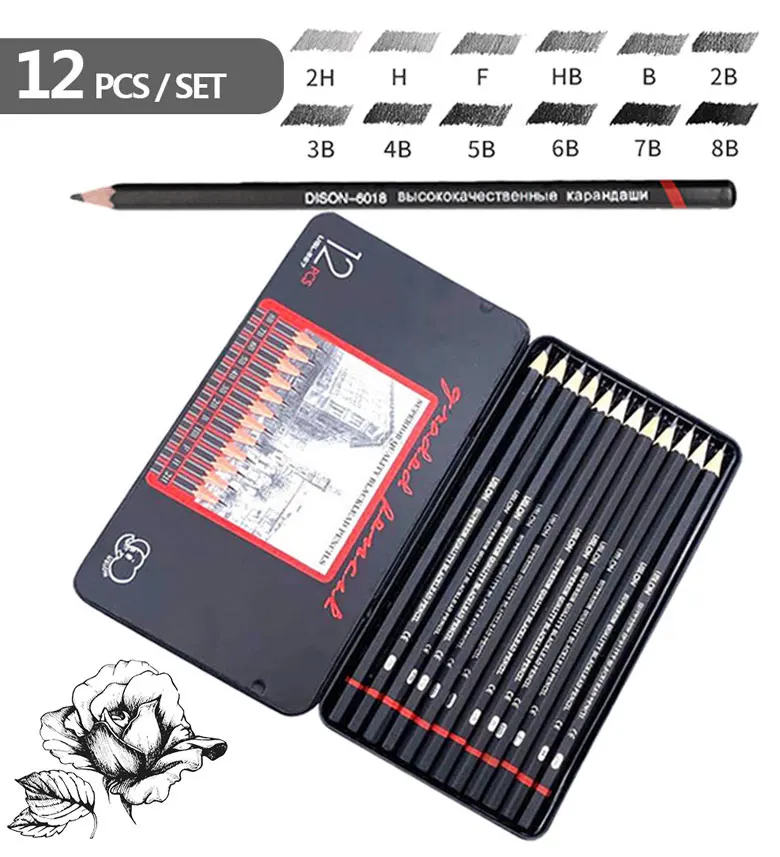 12 PCS/LOT graphite pencil set 6H-14B Professional sketch pencils set Art School supplies Stationery