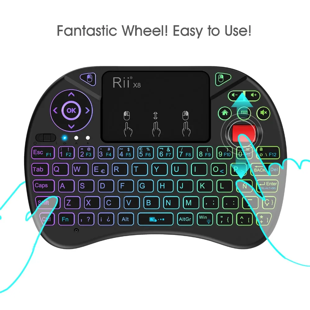 Rii-teclado inalámbrico X8 de 2,4 GHz con panel táctil retroiluminado para PC/Android TV box/IPad