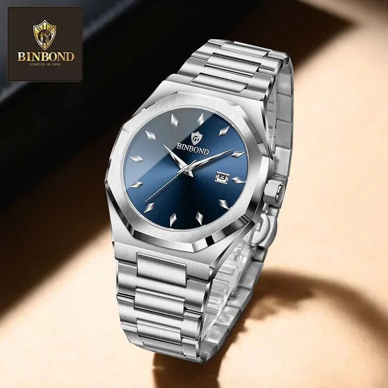Binbond relógios masculinos de luxo à prova dwaterproof água data de negócios relógio de pulso masculino aço inoxidável esporte moda masculina relógio de quartzo