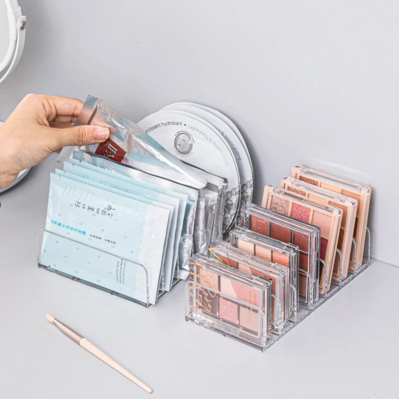 1pc Makeup Organizer Box 7-Compartment Clear Storage Shelf Multi-Cell Display Storage Rack for Cosmetics Blush Eyeshadow