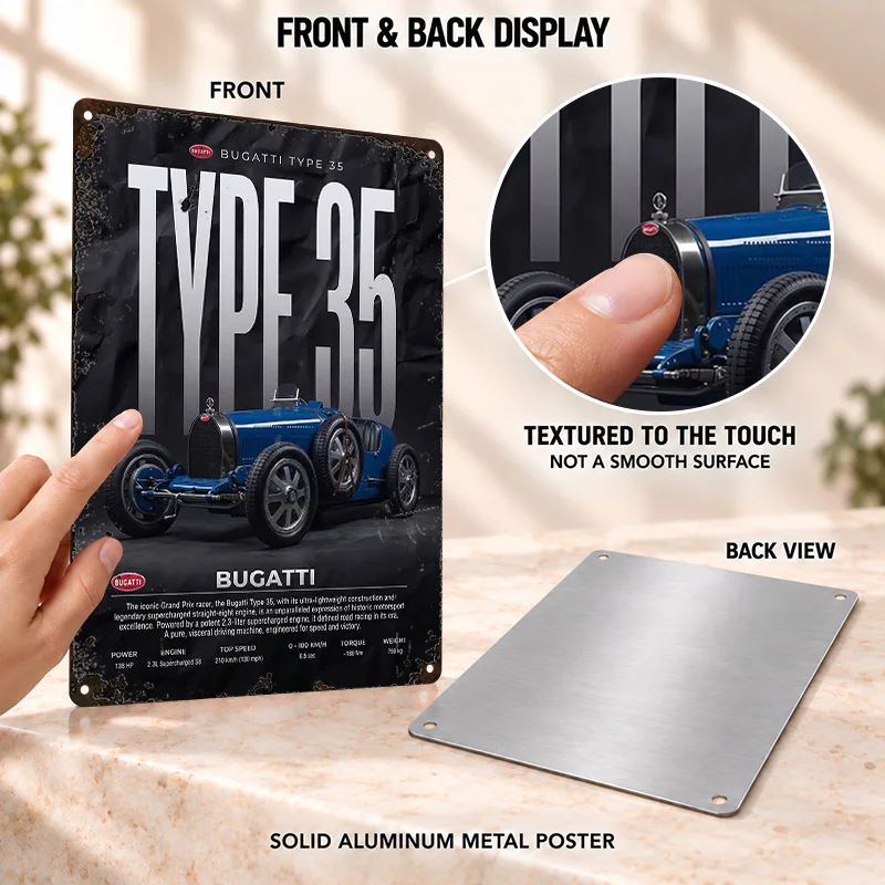 Bugatti Supercar Textured Metal Posters Personalized Aluminum Sign Motoring Inspired Design Wall Art For Automotive Workshop