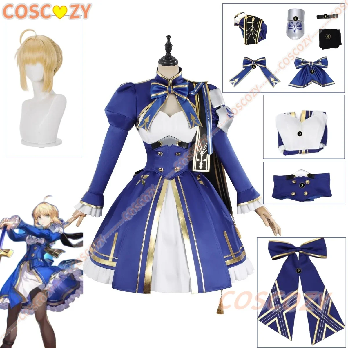 

CosplaySaber Cosplay Costume Wig Game Honkai: Star Rail x Fate Stay Night Women Blue Dress Quality Fabric Saber Costume Suit for