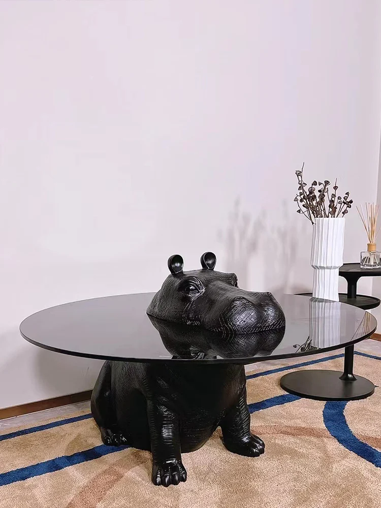 Coffee table, living room, home hippopotamus shape, tempered glass table, round creative personality,