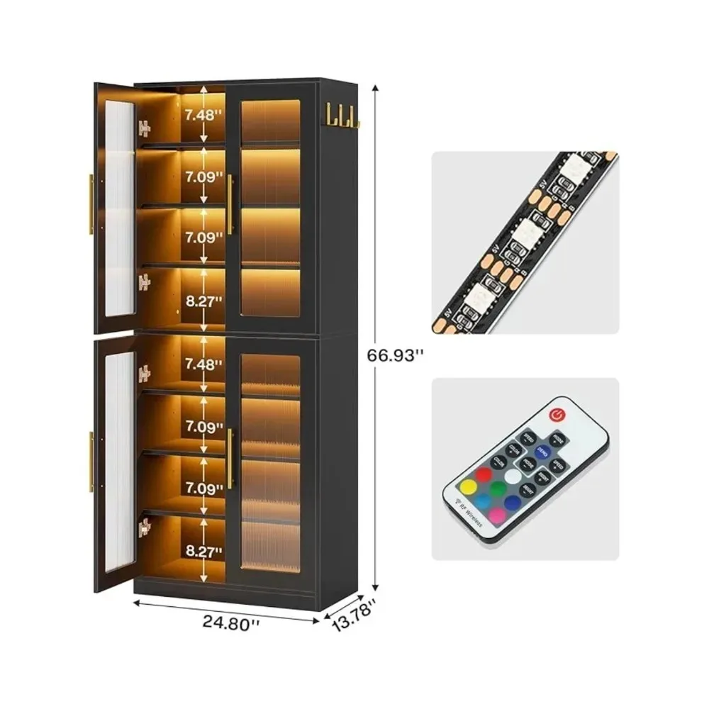 Tall Shoe Storage Cabinet with Acrylic Doors and LED Lights, 8-Tier Entryway Shoe Organizer Rack with Adjustable Shelves