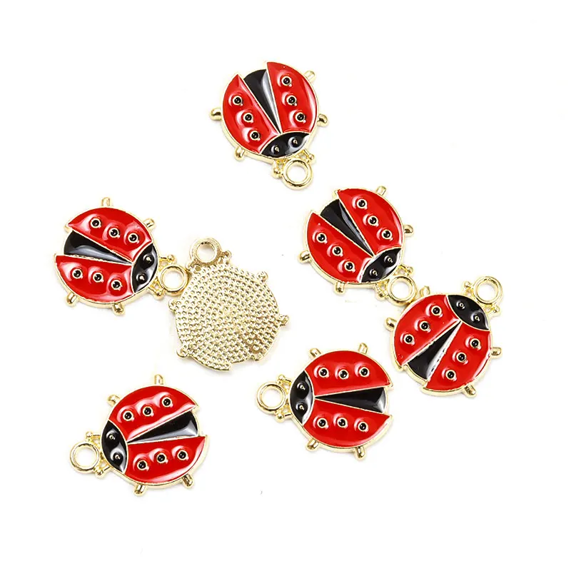 Red Ladybug Enamel Charms 10pcs DIY Ornaments Accessories Necklace Earrings Keychain Cute Insect Drip Oil Alloy Pendants