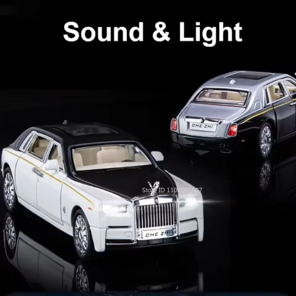 1:32 Scale Rolls-Royce Phantom Toys Miniature Model Diecast Alloy Cars Sound Light Pull Back Doors Opened Vehices Holiday Gifts