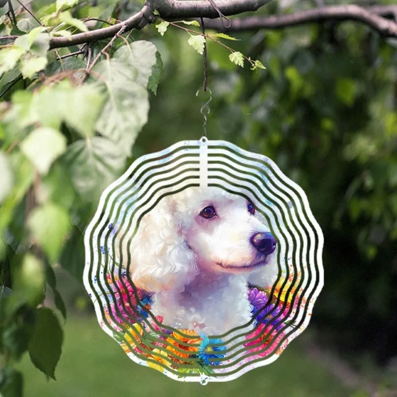 CIFBUY Poodle Wind Chime Colorful Flowers 360° Hook Hanging Outdoor Garden Decor Gift for Dog Lovers Patio Yard Ornament