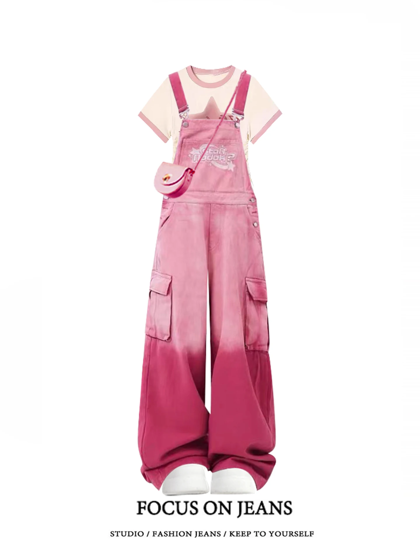 

Ретро-американские джинсовые комбинезоны с вышивкой, женские, с высокой талией, на молнии, повседневные брюки, розовые, весенняя новинка