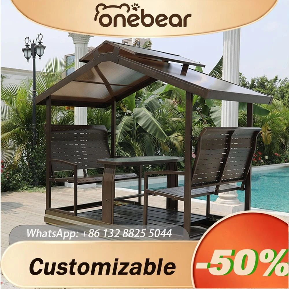 Any Size Custom Modern Luxury Outdoor Garden Swing Chair With Canopy 4 6 Seater Waterproof Sunproof Patio Leisure Chair