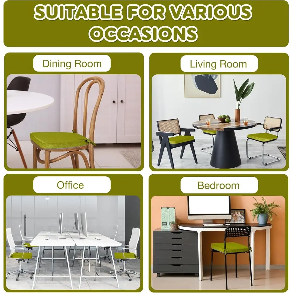 Confezione da 6 cuscini per sedie da pranzo verdi fluorescenti spessi 17x16 2 con fascette e fodere rimovibili