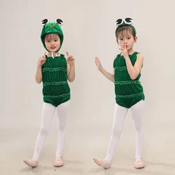 Children's Green Sleeveless Frog Performance Costume for Kindergarten Cosplay Adorable Tadpole Stage Outfit for Girls