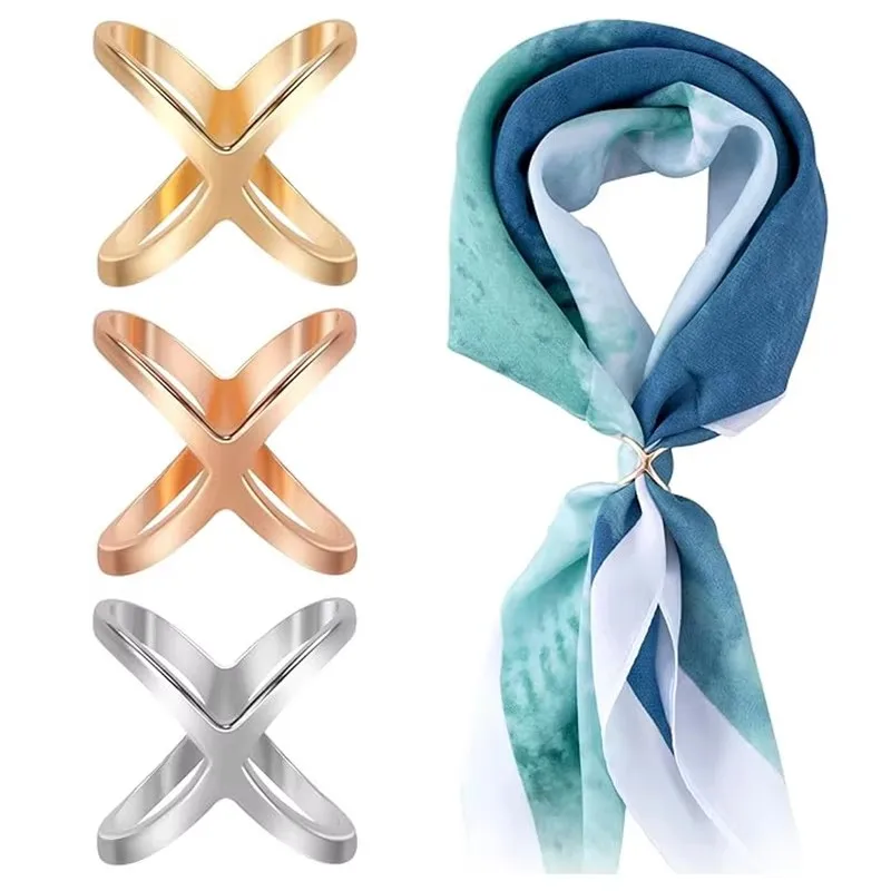 1-4pcs Fashion Cross Scarf Clip X Shape Metal Brooches For Women Hollow Bow Scarves Buckle Holder Shawls Jewelry Accessor
