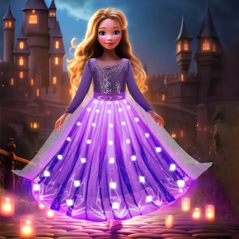 

1PC Girl's purple sequin splicing festival activity fun role-playing costume LED luminous skirt (without battery)