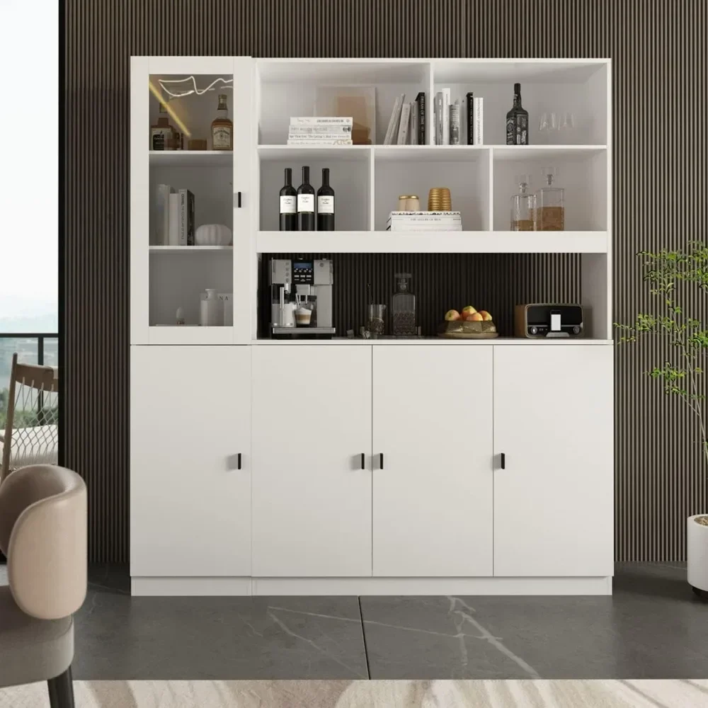 Kitchen Pantry Cabinet Glass Door Kitchen Storage Adjustable Shelves Pantry Storage Cabinet Freestanding