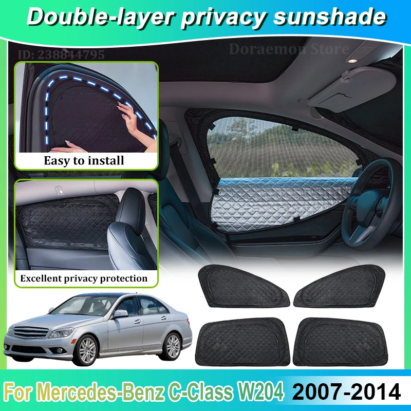 Car Sun Shade For Mercedes Benz C Class W204 2007~2014 Sedan Double Layer Sunshades Sunscreens Privacy Window Visors Accessories