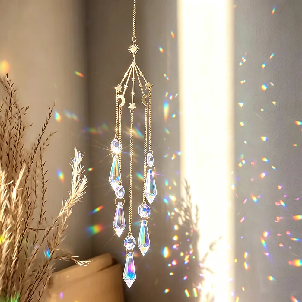 Boho Mond-Stern AB Kristall-Sonnenfänger Prisma Hängendes Ornament Regenbogen-Lichtfänger Fenster Wand Heim Hochzeit Zimmer Deko Geschenk – Detail 5