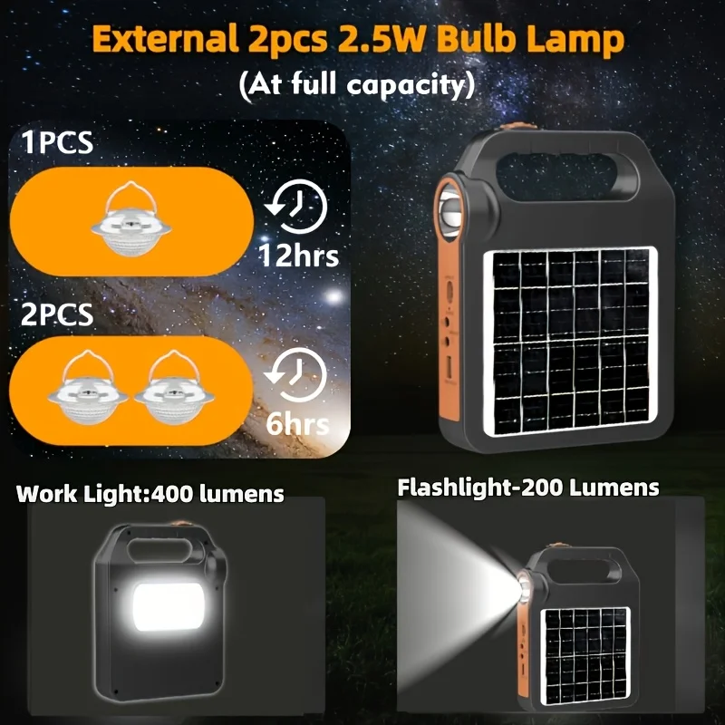 Solar Rechargeable Flashlight Portable Camping Lantern Emergency Light For Power Outage Lantern with 3 Meters Extension Bulbs