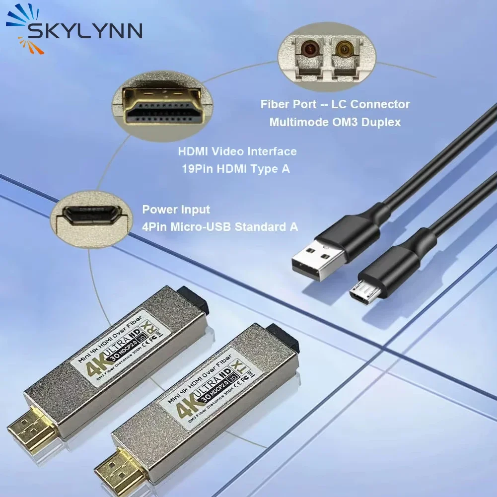 Mini 4K HDMI Fiber Converter, 4K@30Hz Video Optical Transceiver OM3 300m HDMI Extender Support HDMI 1.4a & HCCP1.2 SKYLYNN