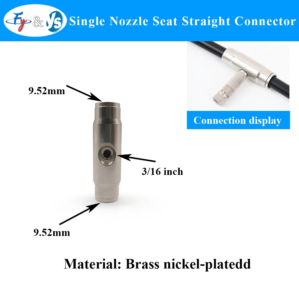 9.52mm Brass Nickel-plated Single Nozzle Seat Straight Pipe Connector Water Mist Fogging System for Garden Irrigation Cooling