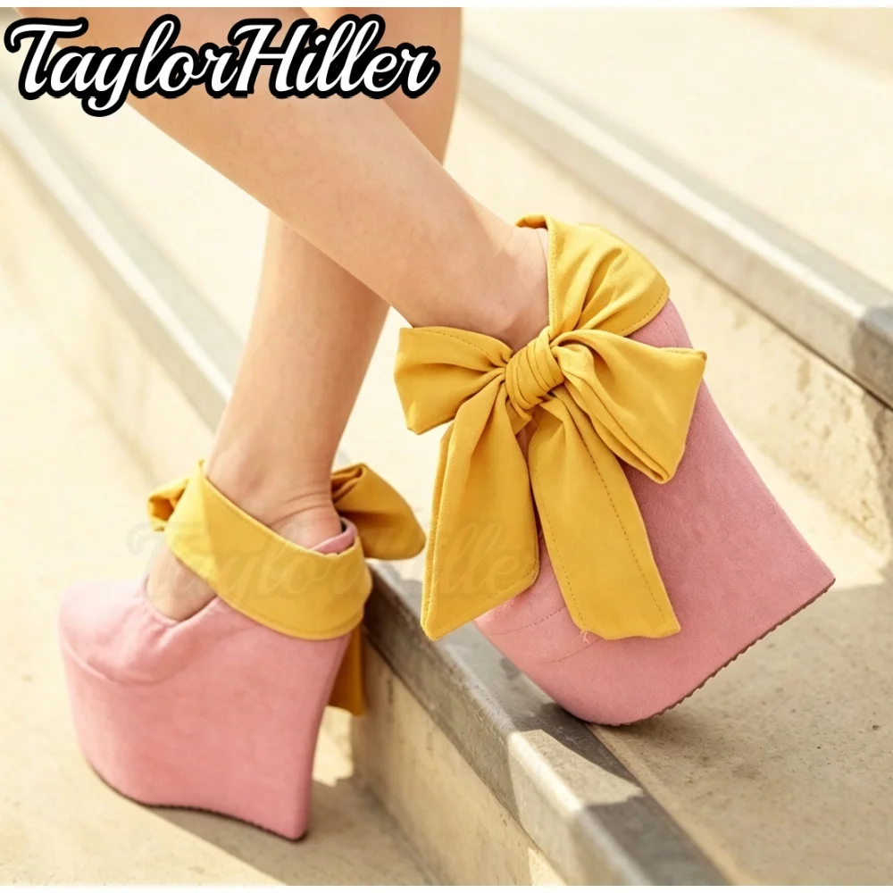 Solid Purple Butterfly-knot Wedges Sandals Satin High Heels Candy Color Women Spring Summer 2026 New Trend Shoes Red Sandalias view 4