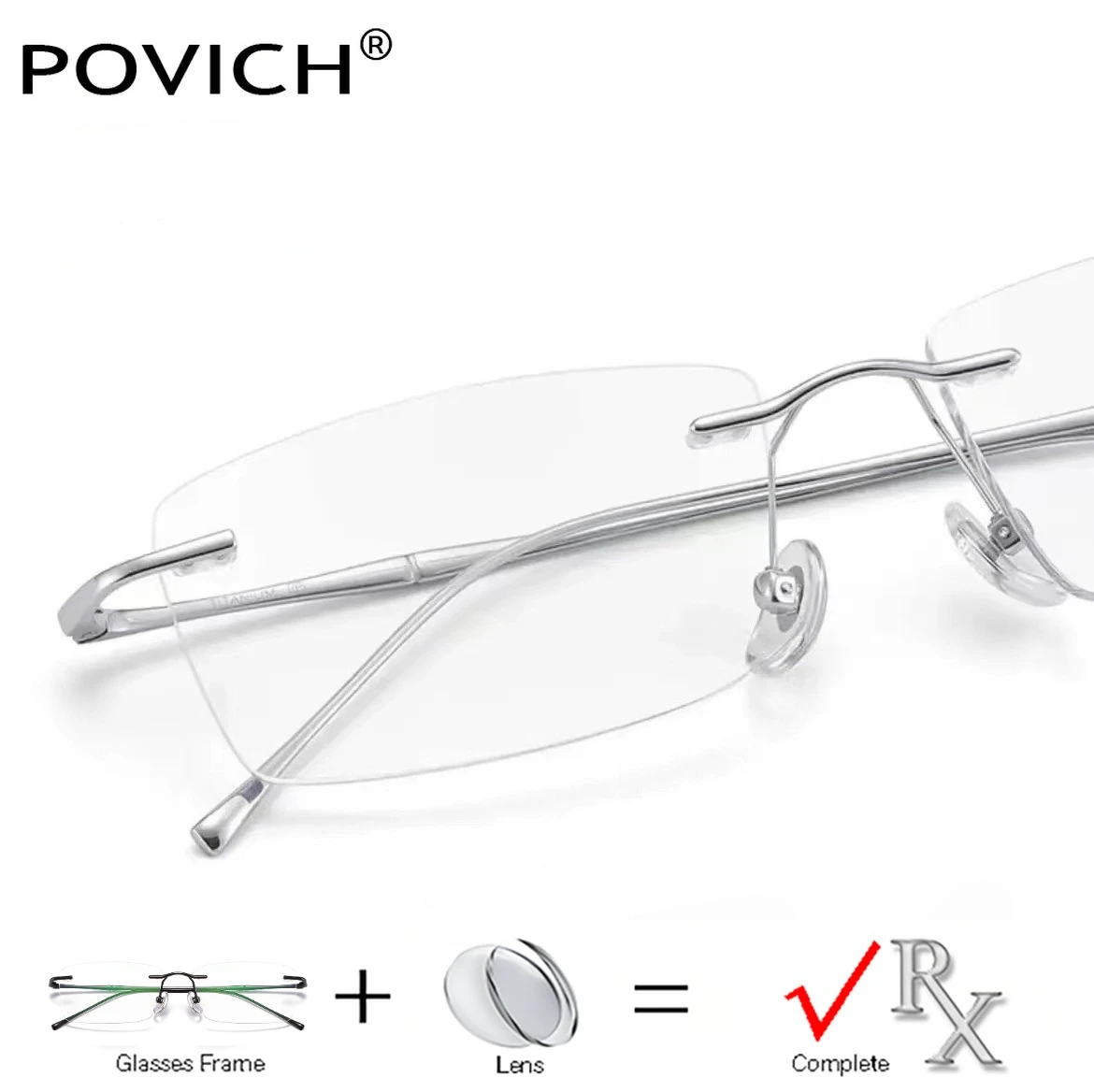 

Povich Men and Women Optical Prescription Rimless Glasses Titanium Alloy Myopia Hyperopia Progressive Multifocal Eyeglasses