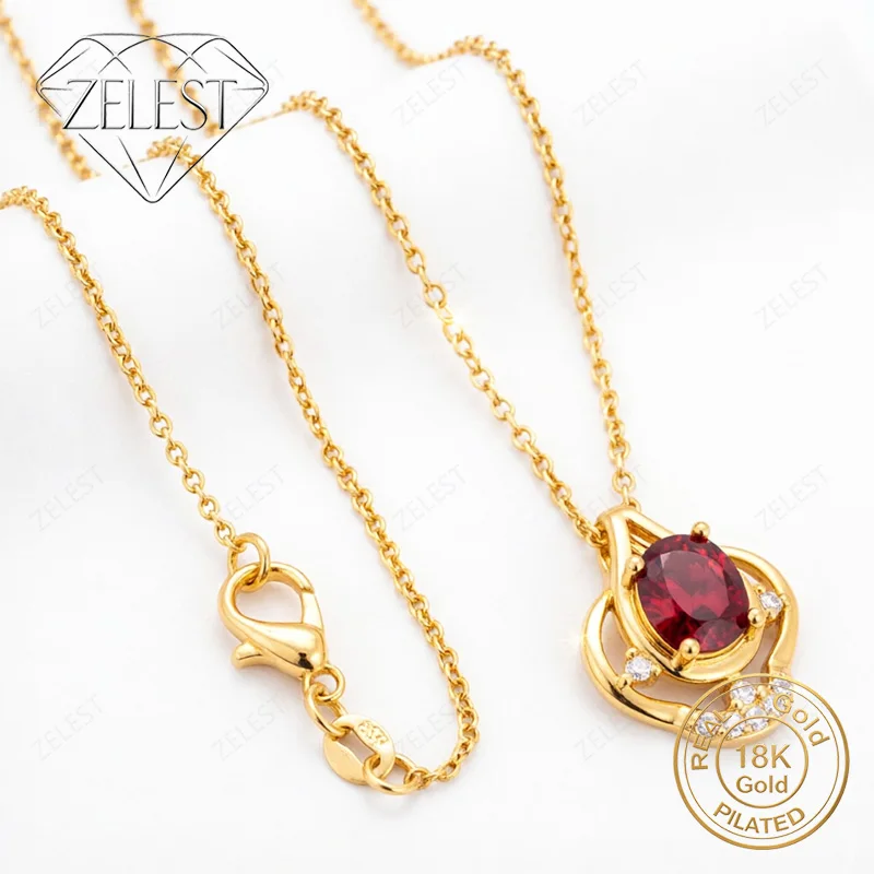 18K Gold Plated 16-30 Inch Luxury Ruby Teardrop Pendant Necklace for Women, Fashionable Wedding Gift Accessory