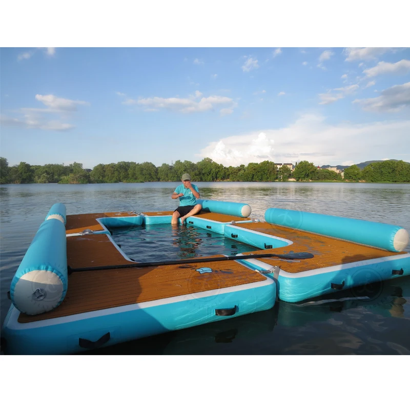 Large Inflatable Floating Lounge Island Modular Drop Stitching Water Dock Platform Combo for Outdoor Water Resort