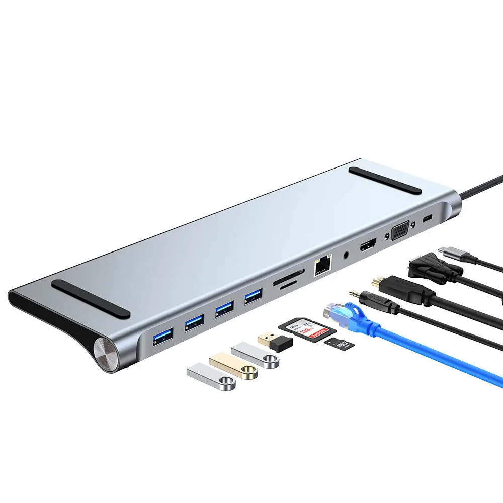 

Dual HD-MI Converter Aluminum Laptop Base Three Screen Different Display Splitter Type-C 11 1 Docking Station USB 3.0 Interface